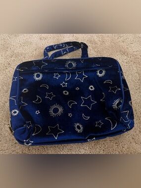 Vintage Velvet Celestial Cosmetic Makeup Bag Navy Blue